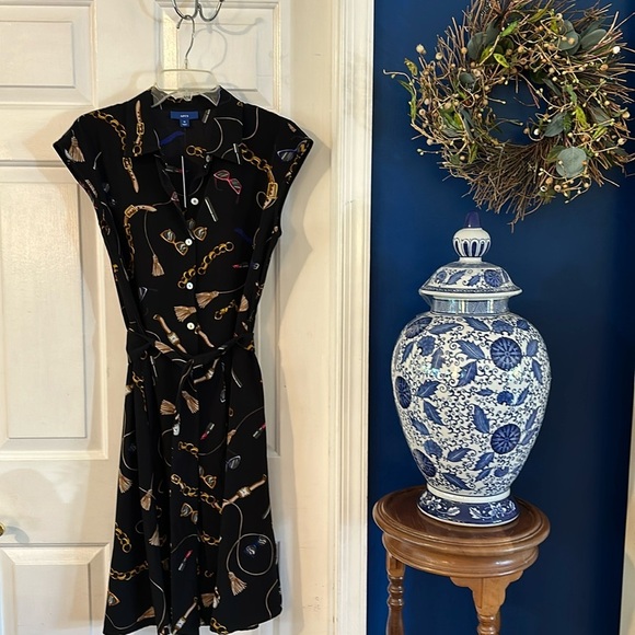 NWT Women’s Kohl’s Apt. 9 Button Front Black Chain Print Shirtdress Size Medium - Picture 2 of 11